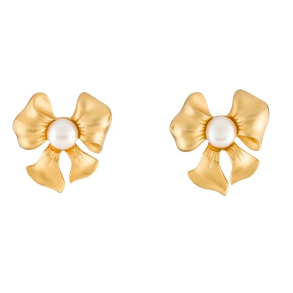 Jewelry - Vintage Givenchy Gold tone Faux Pearl Bow Ribbon Earrings gorgeous